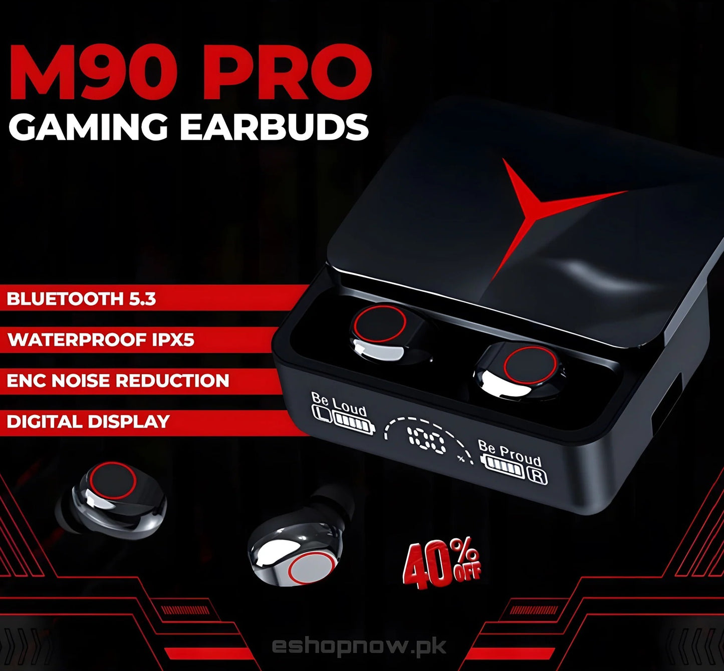 M90 Pro Gaming Earbuds – Bluetooth 5.3 Wireless Earphones with ENC Noise Reduction