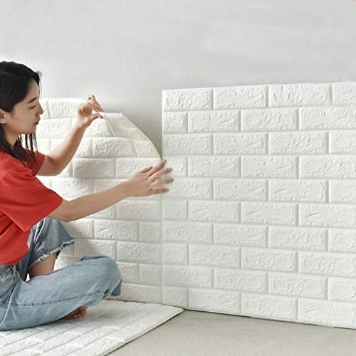 3d Wall Sticker White Brick Sheet | Bedroom Home Decor Waterproof Self Adhesive Living Room Wallpaper(70×77 cm)